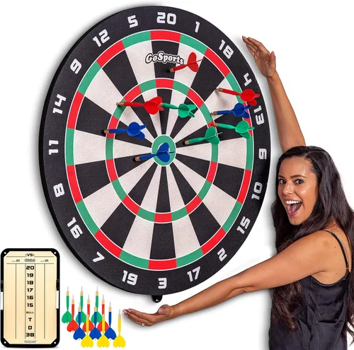GoSports Dianas de corcho gigantes de 3 pies o 4 pies – Incluye 12 dardos gigantes y marcador – Nuevo giro divertido en dardos