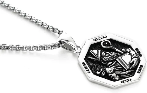 Miniatura 35 de Collar de plata de ley 925 con medalla de San Patrón, colgante de protección católica, amuleto, joyería religiosa para hombres y mujeres