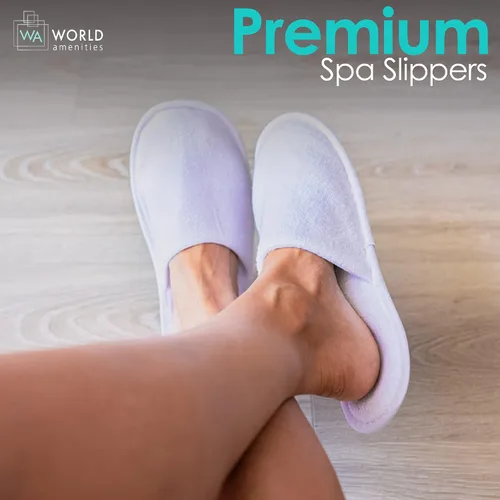 Miniatura 5 de World Amenities Pantuflas de spa prémium unisex a granel Punta cerrada, envueltas individualmente Pantuflas de hotel