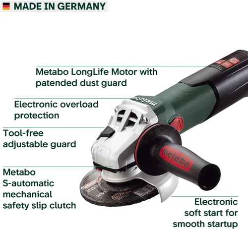 Miniatura 5 de Metabo WEV15-125 HT Amoladora angular, con traba, de 13.5 amperes, con 2800 a 9600 revoluciones por minuto, con elementos electrónicos y alto par