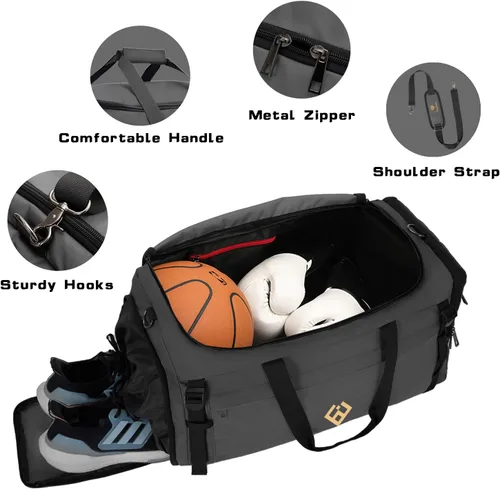 Miniatura 3 de Eackrola Bolsa de deporte grande para gimnasio, bolsa de viaje con bolsillo húmedo y compartimento para zapatos para hombres y mujeres, 65L, ligera