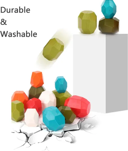 Miniatura 6 de Juego de juguetes de piedras de equilibrio jumbo, rocas apilables de plástico poliédrico, educativo, creativo, preescolar, aprendizaje, bloques
