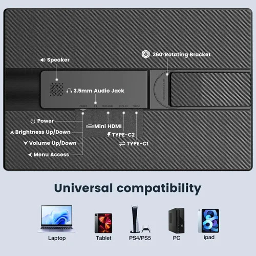 Miniatura 6 de FLYTOCCA Monitor portátil, 16 pulgadas 1200P FHD, horizontal y vertical con soporte, Plug & Play, altavoces integrados, marco cero ultrafino