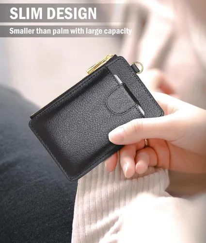 Miniatura 7 de LLi Cufite Tarjetero de cuero con bolsillo para dinero, billetera desplegable con bloqueo RFID, funda delgada para tarjetas bancarias con capacidad