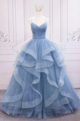 Miniatura 8 de ZSHAOLHYJYZS Vestidos de graduación de tul con purpurina 2024 con tirantes delgados, vestido de baile para mujer, vestidos largos de regreso a casa