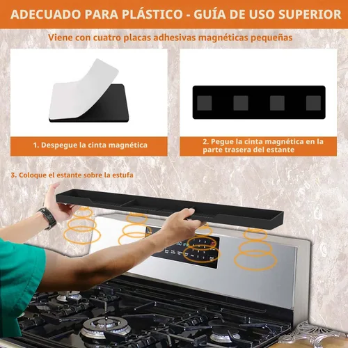 Miniatura 6 de AWOKE Estante superior para estufa de 30 pulgadas, estante magnético de material de silicona para estufa, 3 particiones funcionales, organizador
