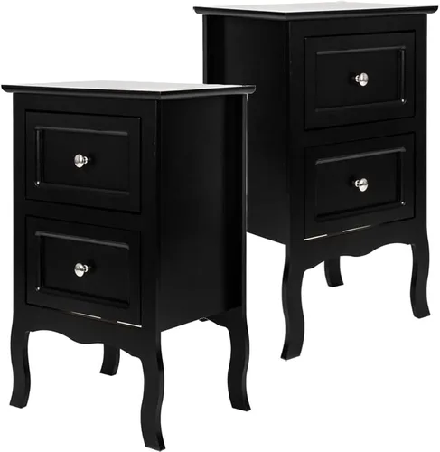 Juego de 2 mesitas de noche negras para dormitorio, mesa auxiliar moderna con 2 cajones, mesita de noche moderna para dormitorio, sala de estar,