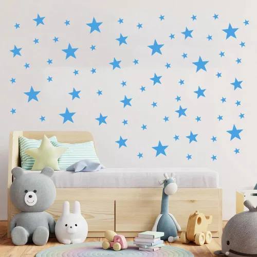 Miniatura 9 de Calcomanías de estrella azul bebé para niños y niñas, calcomanías de pared para habitación de niños (azul claro, estrella mixta, 112 unidades)
