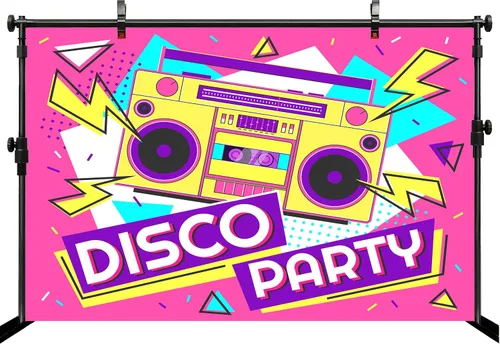 Miniatura 3 de 5x3ft Disco Party Backdrop Retro Boombox Colorful Geometric Patterns Background for 70s 80s 90s Night Club Dancing Music Birthday Lets Boogie Party
