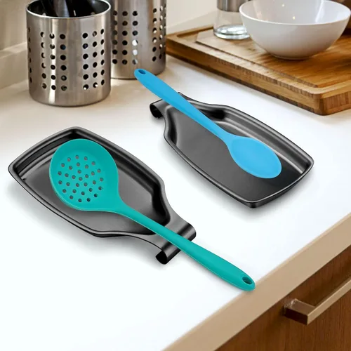 Miniatura 3 de LIANYU Soporte de cuchara negro para encimera de cocina, cuchara de acero inoxidable para estufa, soporte para utensilios de espátula con parte