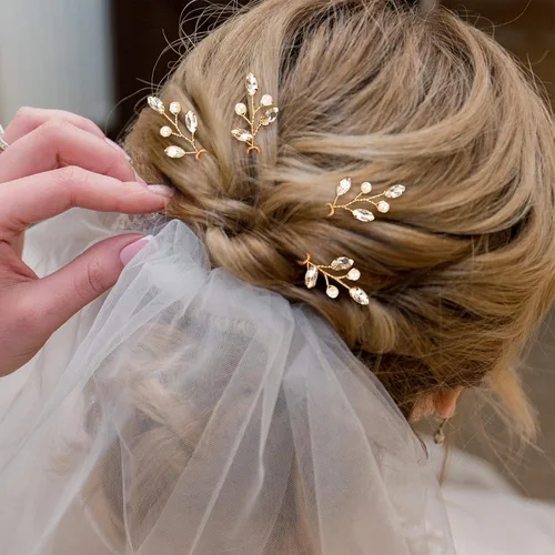 Miniatura 4 de Syhood 6 horquillas para el pelo de novia de cristal de perlas con diamantes de imitación, horquillas para el pelo de boda, accesorios de graduación