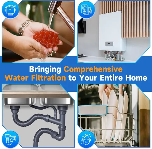 Miniatura 8 de PUREPLUS Filtro de agua de 3 etapas para toda la casa de 20 pulgadas, sistema de filtración para el hogar Sedimentos, carbón activado granular