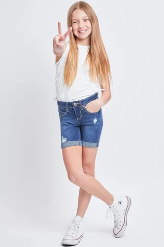 Miniatura 2 de YMI Wannabettafit Pantalones cortos de ciclismo de tiro medio con puños enrollables para niñas