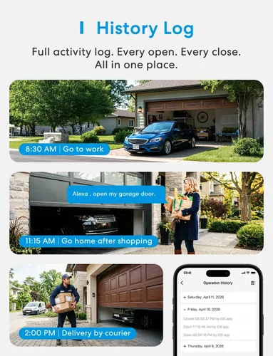 Miniatura 7 de meross Abridor de Puerta de Garaje Inteligente WiFi con Control Remoto, Control por Aplicación, Funciona con Alexa, Google Assistant y SmartThings