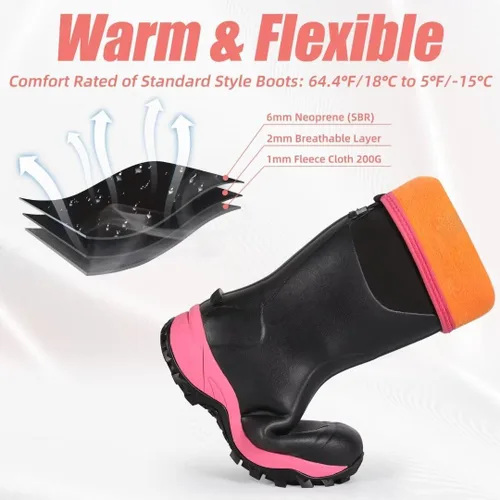 Miniatura 4 de D DRYCODE Botas de goma para mujer con vástago de acero, botas de lluvia cálidas de neopreno de 0.236 pulgadas (0.236 in), botas de lluvia cálidas e