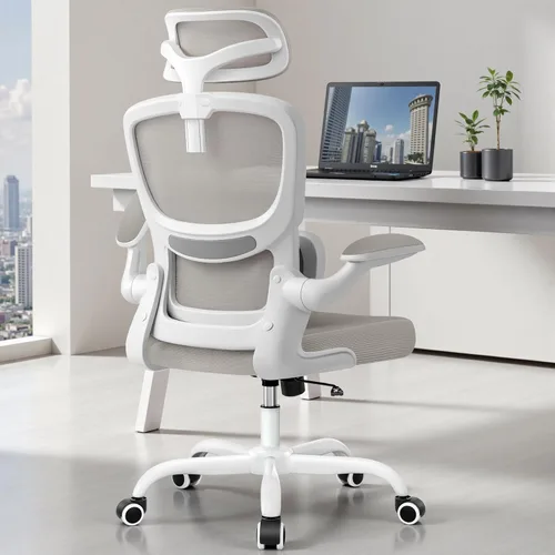 Miniatura 9 de BESTFAIR Silla de oficina ergonómica de respaldo alto, silla de escritorio de malla transpirable con soporte lumbar, reposacabezas ajustables