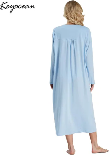 Miniatura 2 de Keyocean - Camisón para mujer, 100% algodón, suave, cálido, cómodo, ropa de dormir y descanso para otoño e invierno
