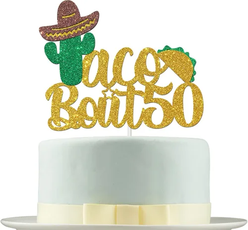 Taco Bout 50-G - Decoración para pastel de 50 años, temática de fiesta mexicana, decoración de fiesta de cumpleaños número 50 y fabulosa, decoración