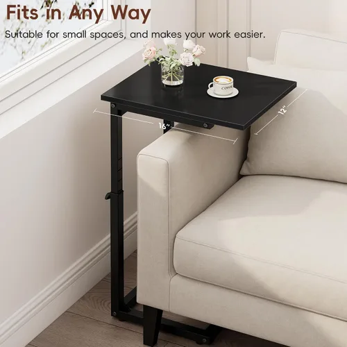 Miniatura 6 de Vagusicc Mesa auxiliar en forma de C para sofá, mesa C de 33 pulgadas de alto, mesa auxiliar de altura ajustable, mesas auxiliares de sofá con marco