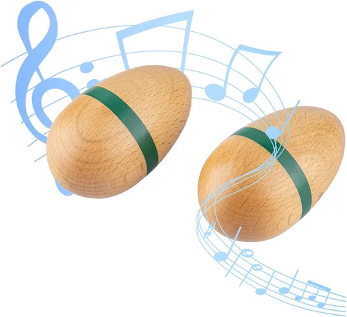 Miniatura 2 de Cocteleras de huevos de madera para adultos, instrumento de percusión de mano para educación musical, premios en el aula (natural grande)