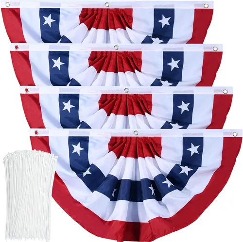 Miniatura 10 de Bandera de Estados Unidos plisada patriótica con ojales de latón y bridas para decoración del Día de los Caídos del 4 de julio al aire libre