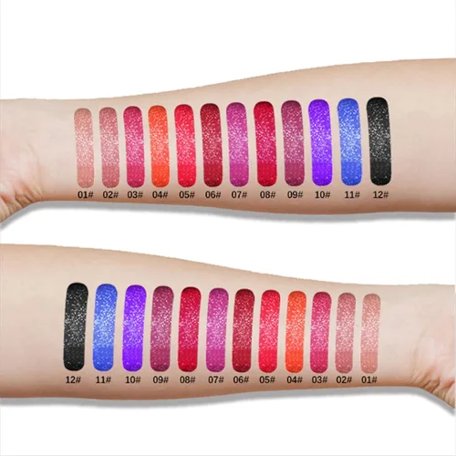 Miniatura 5 de Juego de 12 lápices labiales líquidos mate, maquillaje de labios, brillo de labios brillante con diamantes, 24 horas, de larga duración