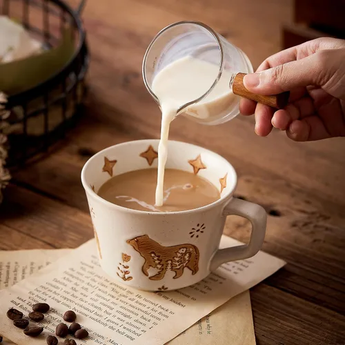 Miniatura 7 de Juego de 4 tazas de café de cerámica vintage de 12 onzas - Hechas a mano de gres cerámico de campo, estilo granja, para té de otoño con gran asa