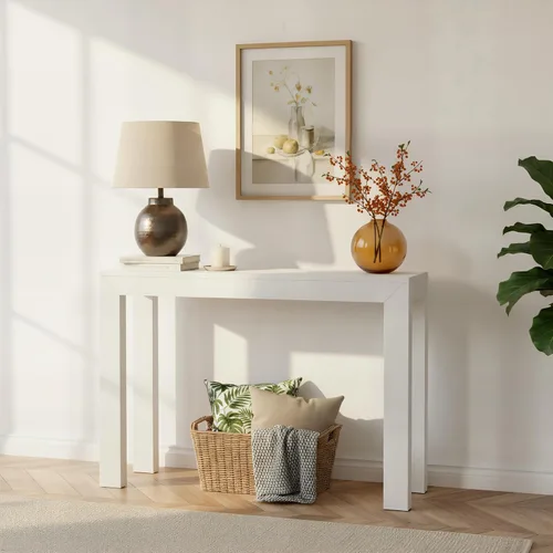 Miniatura 11 de Plank+Beam Mesa consola moderna de madera maciza, 46 pulgadas, mesa de sofá, mesa de entrada estrecha para pasillo, detrás del sofá, sala de estar