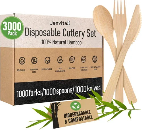 Miniatura 20 de Juego de cubiertos 100% de bambú - Juego de 100 cubiertos compostables
