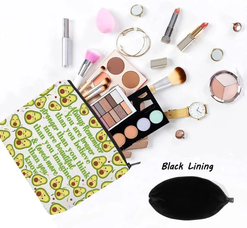 Miniatura 3 de LEVLO Divertida bolsa de maquillaje con diseño de aguacate, regalo inspirado en los amantes del aguacate, con texto en inglés "You Are Braver