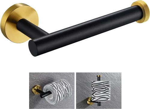 Soporte de papel higiénico negro y dorado, colgador de papel higiénico de acero inoxidable para baño, dispensador de rollos de papel de tocador para