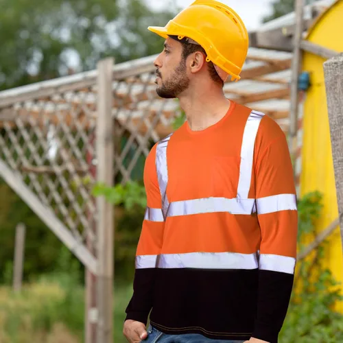 Miniatura 6 de Zhanmai 6 Pack Long Sleeve Safety Shirt High Visibility Reflective Class 3 Hi Vis Construction Safety Shirt with Pocket Naranja
