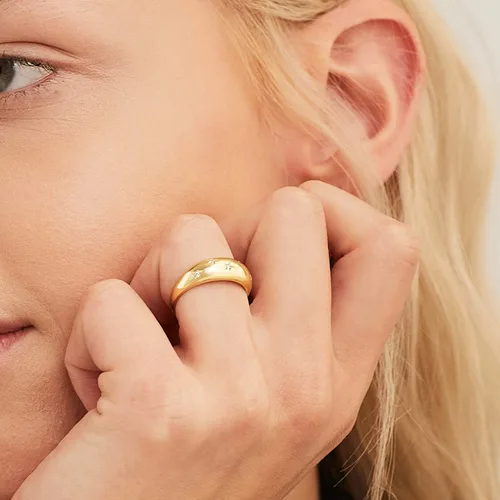 Miniatura 2 de AllenCOCO Chunky Gold Rings For Women Trendy Cubic Zirconia 14k Gold Plated Rings Stackable Set Dome Star Rings