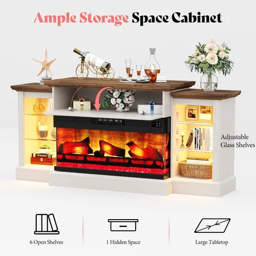 Miniatura 3 de AMERLIFE - Chimenea eléctrica de 60 pulgadas con repisa, soporte de TV de chimenea de tres lados estilo granja para televisores de hasta 65