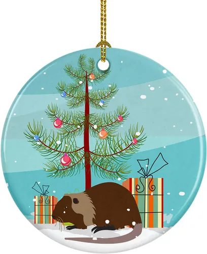 Miniatura 106 de Caroline's Treasures Adorno de cerámica de Navidad pintado o de codorniz chino, decoración colgante de árbol de Navidad verde azulado para el hogar