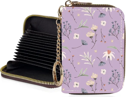 Miniatura 21 de Tarjetero de crédito para mujer, pequeña cartera RFID con cierre de llavero, bonita cartera de piel sintética, carteras para tarjetas de crédito