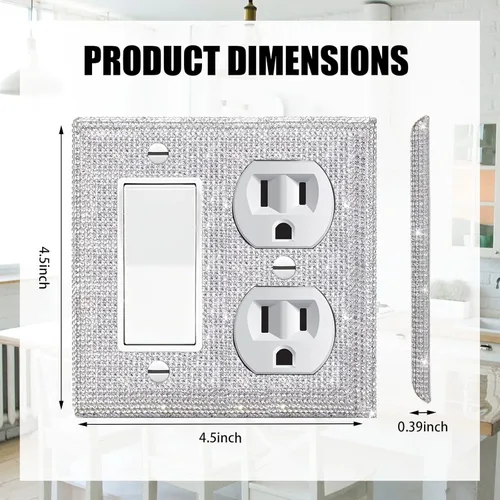 Miniatura 2 de Cubiertas de enchufes con diamantes de imitación brillantes plateados, placas de pared para cubrir interruptores de luz, placas decorativas