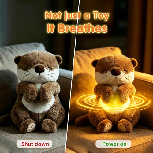 Miniatura 2 de LUKETURE Peluche de nutria respiratoria con movimiento rítmico, luz nocturna suave y ruido blanco, compañero de peluche calmante para relajación