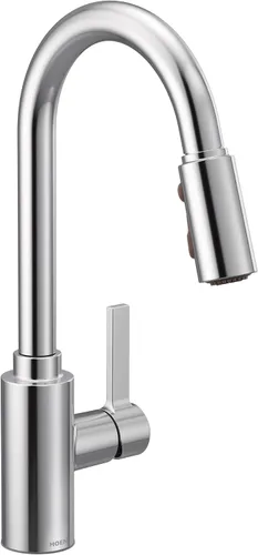 Moen Genta LX - Grifo de cocina moderno cromado de una sola manija con rociador extraíble, cabezal de acoplamiento reflectante, grifo para fregadero