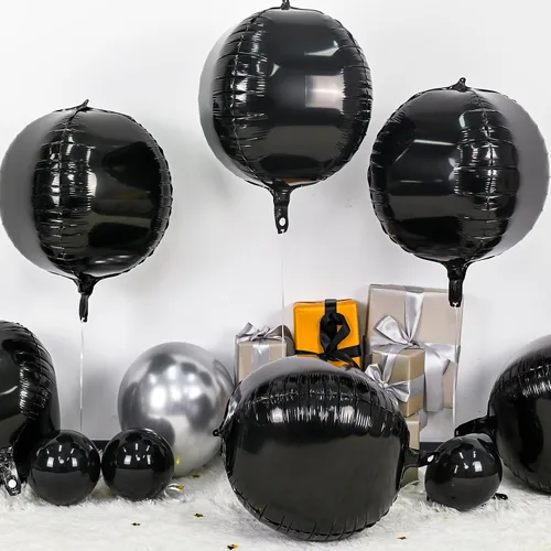 Miniatura 3 de 6 globos redondos negros de aluminio, globos redondos gigantes 4D, globo negro metálico de 22 pulgadas para Año Nuevo, cumpleaños, boda, graduación