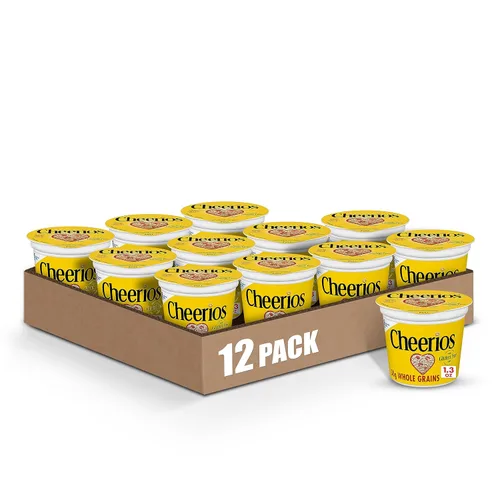 Cheerios Taza de cereales para desayuno, sin gluten, cereales de una sola porción, 1.3 onzas (paquete de 12)