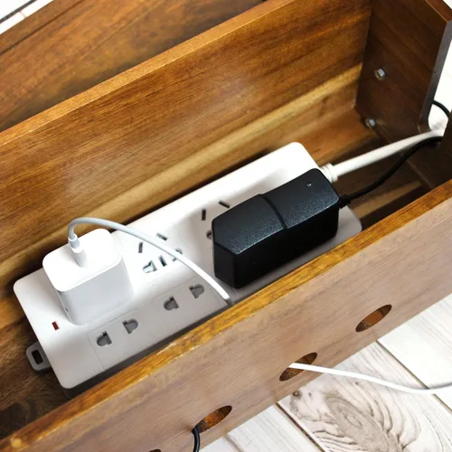 Miniatura 4 de Caja grande de organización de cables, caja oculta de cables de madera y organizador para regleta de alimentación, almacenamiento de cables