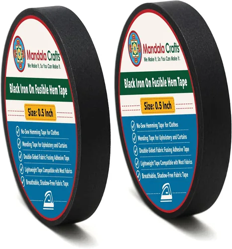 Mandala Crafts Cinta de dobladillo fusible negra de 1/2 pulgada de 54 yardas, doble cara, sin coser, para planchar, para pantalones, cortinas y ropa