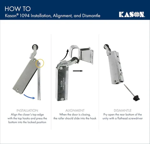 Miniatura 7 de Kason 1094 SureClose Cierrapuertas hidráulico, expuesto con gancho empotrado a 3/4 pulgadas, 11094000003_11094000026