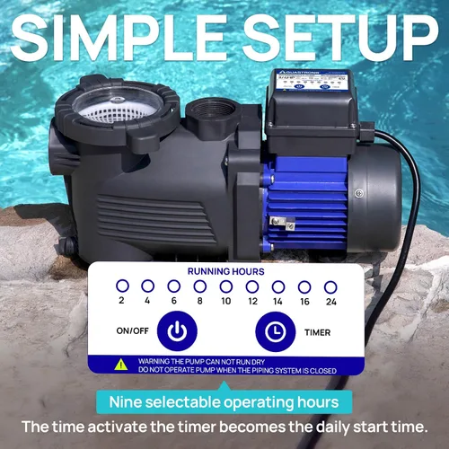 Miniatura 3 de Aquastrong Bomba de piscina sobre el suelo de 3/4 HP con temporizador, 115 V, 3800 GPH, adaptador de 1.25 y 1.5 pulgadas, alto flujo, potentes