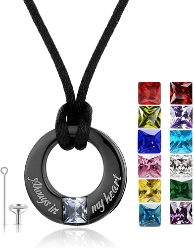 YOUFENG Collares de urna de piedras natales para cenizas, urna redonda de cremación colgante para cenizas humanas, recuerdo conmemorativo, medallón