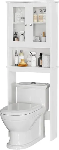Miniatura 7 de Armario de almacenamiento sobre el inodoro para baño, organizador de almacenamiento sobre el inodoro, ahorro de espacio con puertas de vidrio Blanco