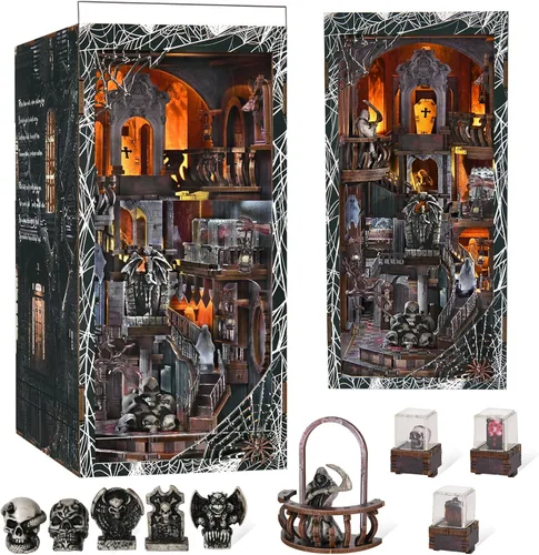 Miniatura 13 de MiniCity - Kit de manualidades para rincón de lectura, estantería de libros, inserto de estantería de madera, rompecabezas 3D, sujetalibros con luz