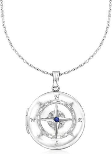 Miniatura 4 de Ross-Simons Collar con medallón de brújula de plata de ley con acento de zafiro, Gema, Zafiro
