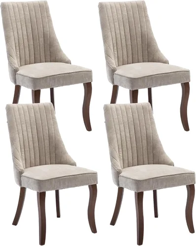 Miniatura 30 de Juego de 8 sillas de comedor, sillas de cocina con canales de lino con patas curvadas de madera maciza, silla de comedor tapizada de tela cómoda